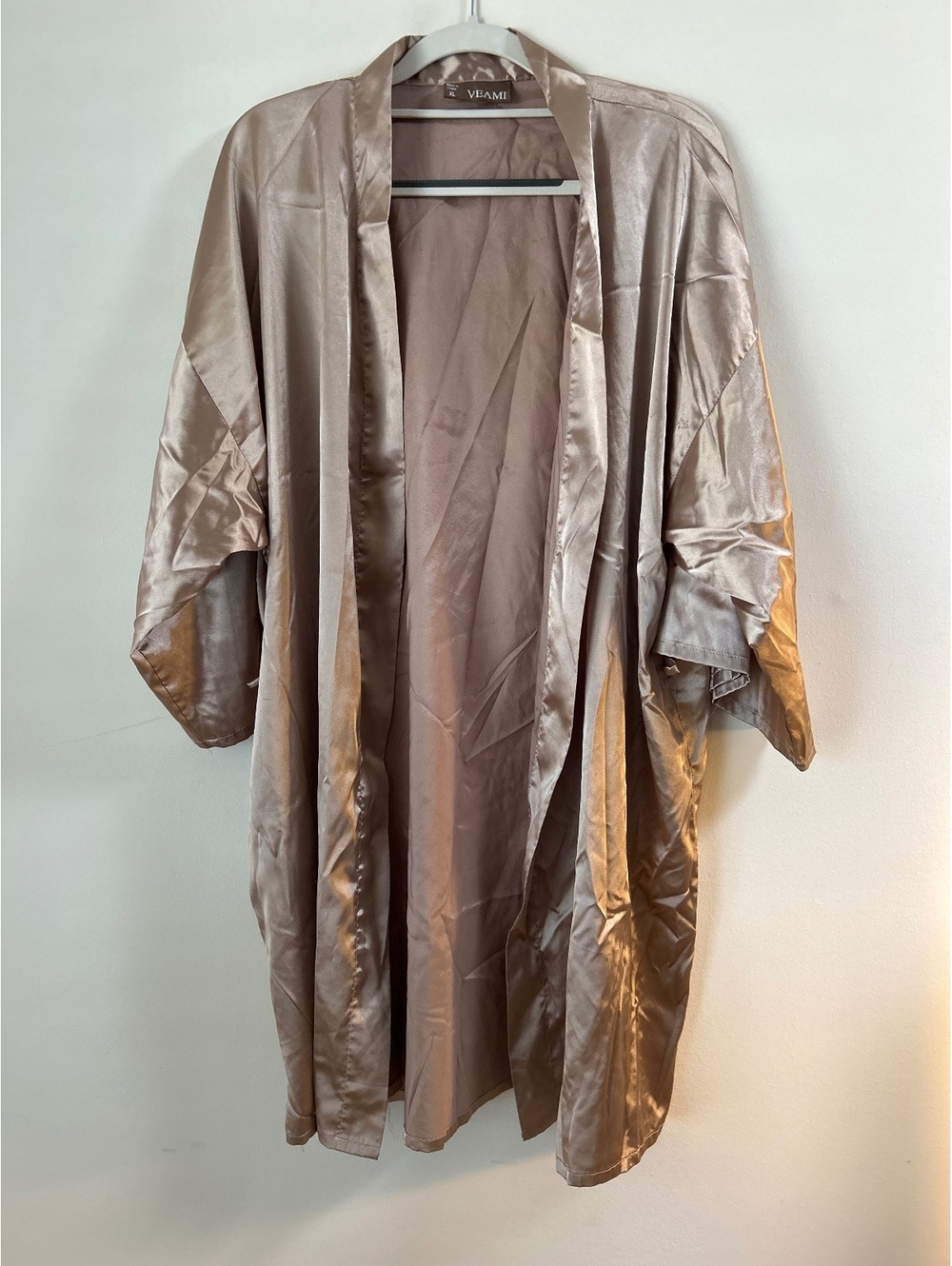 VEAMI XL Satin Kimono Robe in Taupe